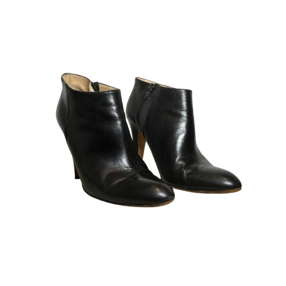 Christin Michaels Black Leather Bootie Heels – Size 9